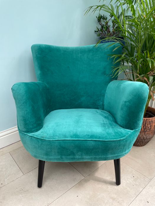 Emerald Green Velvet Armchair & Monkey Cushion